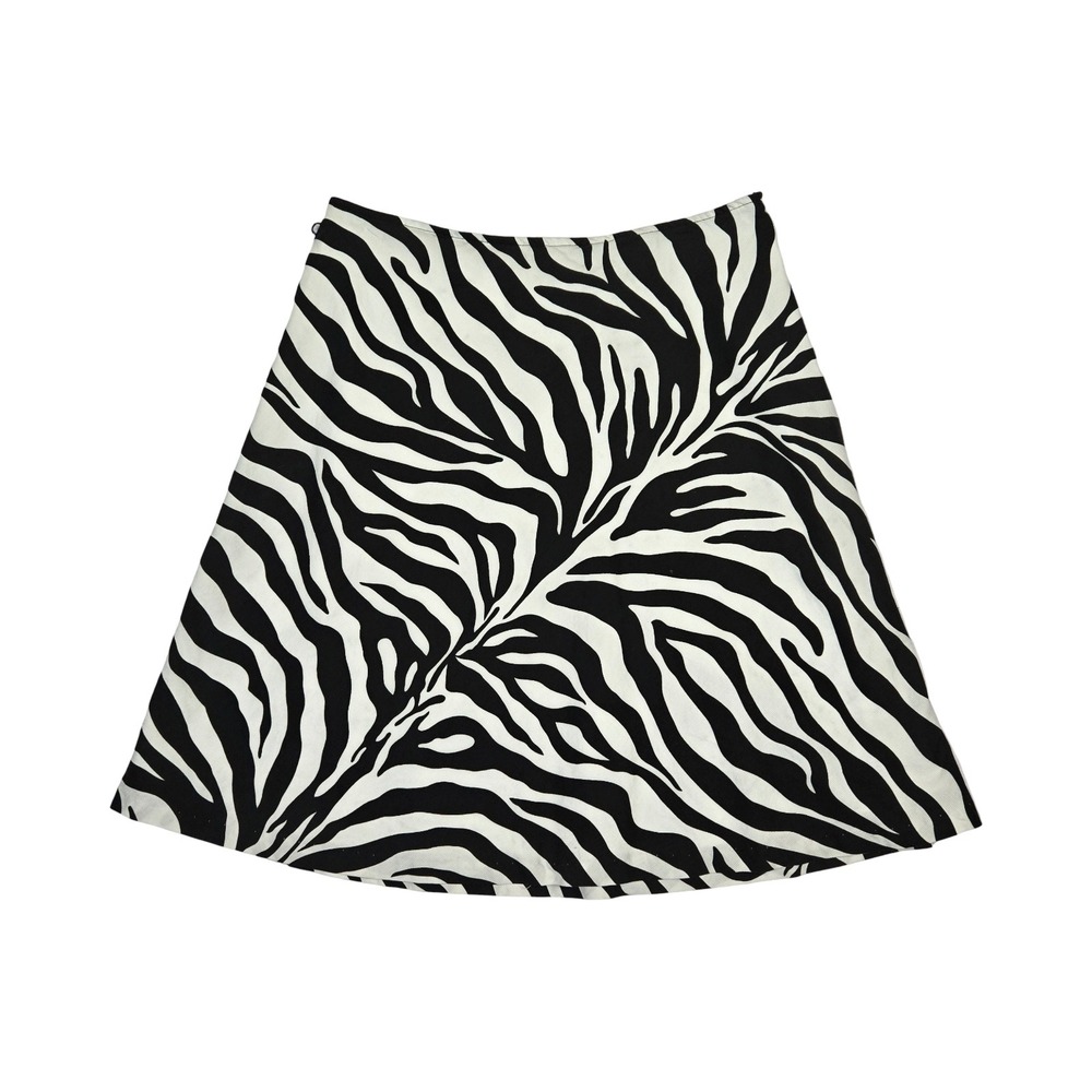 Y2K Zebra Print A-Line Mini Skirt Black White Cotton Blend 12/14 Alt Goth Emo